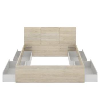 DEKIT Canapés Con Cajones^Estructura De Cama 4 Cajones Con Cabecero Havana Roble Natural - Blanco 146 X 96 X 195,4 Cm