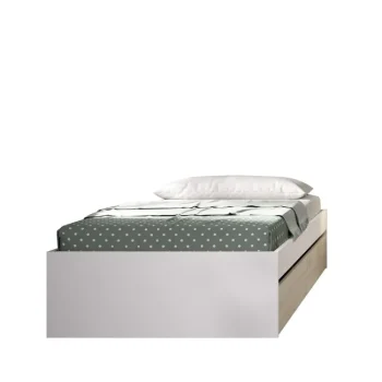 DEKIT Camas Nido 90|Camas Nido Blancas^Estructura De Cama Juvenil Con Dos Cajones Lago Blanco - Roble Natural  96 X 40 X 195 Cm