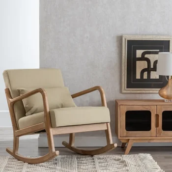 IXIA Sillones^Mecedora De Madera Natural Tapizada Beige 66 X 80 X 88 Cm
