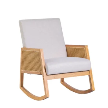 NAKURA Sillones^Mecedora De Madera Y Ratán Portia Tapizado Tela Beige - Natural 65 X 82 X 98 Cm