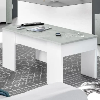 FORES Mesas Auxiliares^Mesa Centro Elevable Blanco Artik Y Cemento