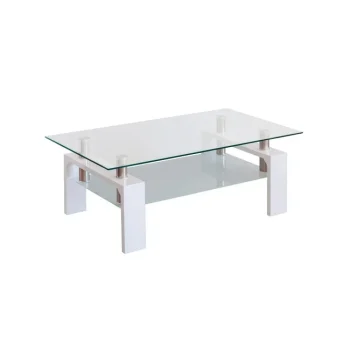 NAKURA Mesas Auxiliares^Mesa Centro Fija Cristal, Patas En Blanco Kendra 100 X 43 X 60 Cm