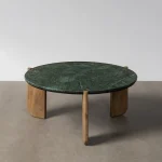 IXIA Mesas Auxiliares^MESA CENTRO NATURAL-VERDE MADERA-MÁRMOL 80 X 80 X 35 CM