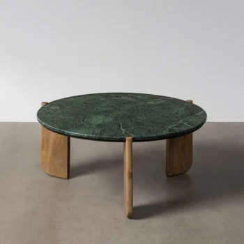 IXIA Mesas Auxiliares^MESA CENTRO NATURAL-VERDE MADERA-MÁRMOL 80 X 80 X 35 CM