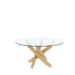 NAKURA Mesas Auxiliares^Mesa Centro Redonda Cristal Delia 80 X 40 X 80 Cm Pata Efecto Madera