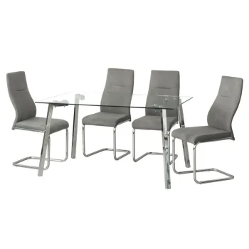 NAKURA Conjunto Mesa Y Sillas Comedor^Mesa Comedor De Cristal Jerez Con 4 Sillas Bilbao Tapizadas En Gris