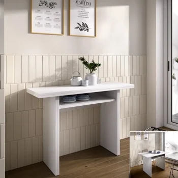 DEKIT Mesas Consola|Mesas De Comedor^Mesa Consola Extensible Taly Blanca 110,6 X 75,4 - 77,3 X 33 - 66 Cm