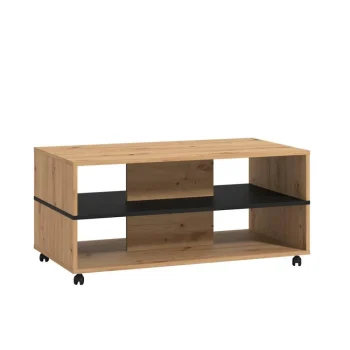 NAKURA Mesas Auxiliares^Mesa De Centro Con Ruedas Y Revistero Sicilia Roble Artisán - Negro 101 X 47,5 X 54,5 Cm