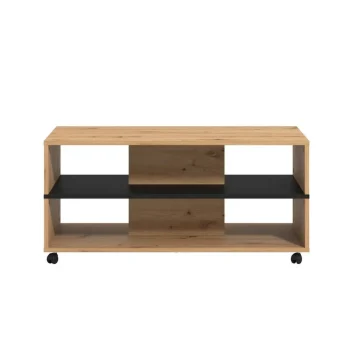 NAKURA Mesas Auxiliares^Mesa De Centro Con Ruedas Y Revistero Sicilia Roble Artisán - Negro 101 X 47,5 X 54,5 Cm