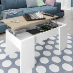 FORES Mesas Auxiliares^Mesa De Centro Elevable Blanco Artik Roble 100 X 45 - 56 X 50 - 69 Cm