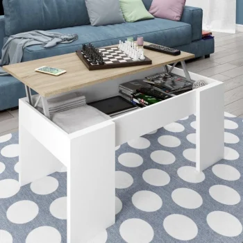 FORES Mesas Auxiliares^Mesa De Centro Elevable Blanco Artik Roble 100 X 45 - 56 X 50 - 69 Cm