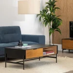 IXIA Mesas Auxiliares^Mesa De Centro Orleans Con 1 Cajón Y 1 Hueco En Negro - Natural 124 X 43,5 X 60 Cm