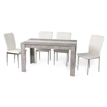 NAKURA Conjunto Mesa Y Sillas Comedor^Mesa De Comedor Denia Cemento - Blanco Con 6 Sillas PU Blancas