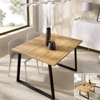 DEKIT Mesas De Comedor^Mesa De Comedor Extensible Aran Roble Nordic Con Patas Metálicas 120 - 160 X 75 X 90 Cm