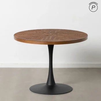 IXIA Mesas De Comedor^Mesa De Comedor Redonda Pie Central Acero Natural - Negro 100 X 76 X 100 Cm