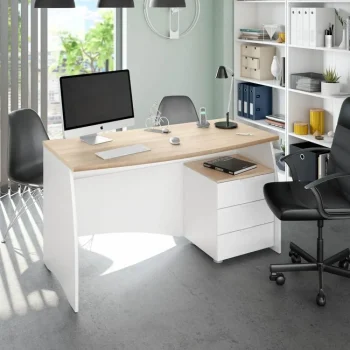 FORES Mesas De Estudio Y Escritorios Baratos^Mesa De Ofician Estil Con Tres Cajones Roble Canadian - Blanco Artik 136 X 74 X 67 Cm