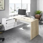 FORES Mesas De Estudio Y Escritorios Baratos^Mesa Despacho Rincón Con Buc Office Blanco Artik Roble