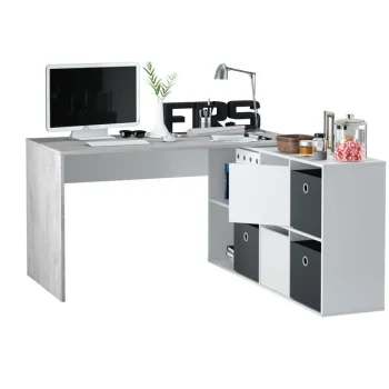 FORES Escritorios Esquineros Juveniles|Escritorios Juveniles Para PC^Mesa Escritorio Rincón Cemento Blanca Con Buc Adapta 136 - 203 X 74 X  139 - 33 Cm