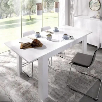 DEKIT Mesas De Comedor^Mesa Extensible Comedor Dine Blanco Brillo 140 - 190 X 77 X 90 Cm