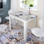 FORES Mesas De Cocina Fijas^Mesa Fija Cocina Comedor Cloe, Blanco Artik - Cemento