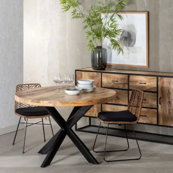 IXIA Mesas De Comedor^Mesa Redonda Comedor Madera Marrón - Negro 120 X 79 X 120 Cm