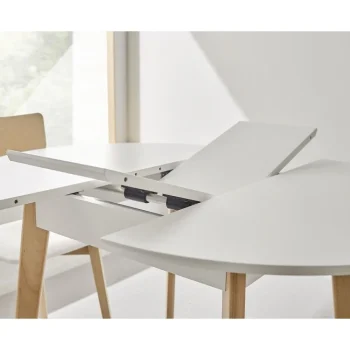 VELASCO Mesas De Cocina Extensibles^Mesa Redonda Extensible Blanco Mate Móstoles, Patas De Madera 90 X 77 X 90 Cm