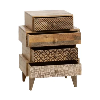 IXIA Mesillas De Noche^Mesilla De Madera De Mango 4 Cajones Natura 46 X 60 X 30 Cm