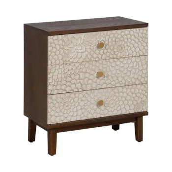 IXIA Mesillas De Noche^Mesita De Noche 3 Cajones Manacor De Madera Tallada 64 X 71 X 36 Cm