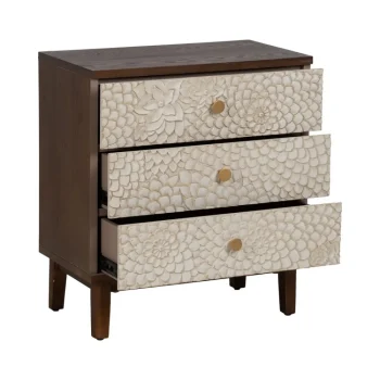 IXIA Mesillas De Noche^Mesita De Noche 3 Cajones Manacor De Madera Tallada 64 X 71 X 36 Cm