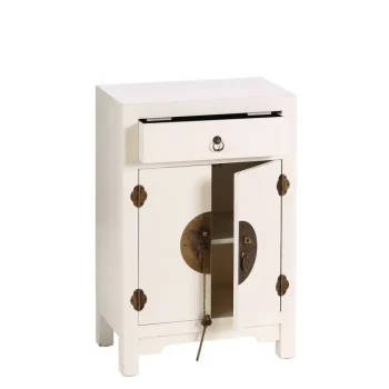 IXIA Mesillas De Noche^Mesita De Noche Con 1 Cajón Y 2 Puertas Oriente, Blanca