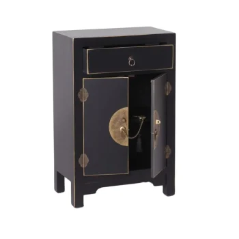 IXIA Mesillas De Noche^Mesita De Noche Con 1 Cajón Y 2 Puertas Oriente, Negro - Oro