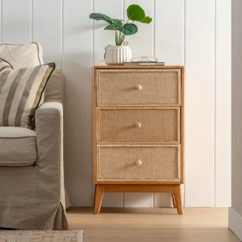 IXIA Mesillas De Noche^Mesita De Noche De Madera 3 Cajones Gerel Color Natural 46 X 76 X 37 Cm