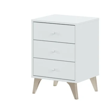 FORES Mesillas De Noche^Mesita De Noche Sweet Estilo Nórdico Blanca Con Patas Y 3 Cajones