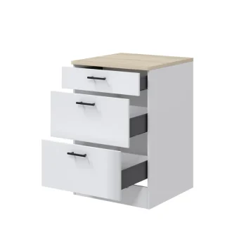 FORES Mueble Auxiliar Cocina^Modulo Bajo De Cocina 60 Cm Kira 3 Cajones Brillo - Roble Canadian 60 X 90 X 60 Cm