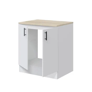 FORES Mueble Auxiliar Cocina^Modulo Bajo De Cocina Para Fregadero 80 Cm Kira Blanco Brillo - Roble Canadian 80 X 90 X 60 Cm