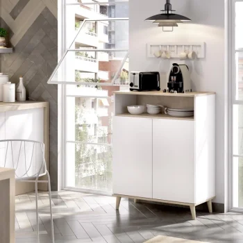 DEKIT Mueble Auxiliar Cocina^Mueble Bajo Cocina 2 Puertas Para Cocina Wok Blanco - Natural 80 X 102 X 40 Cm