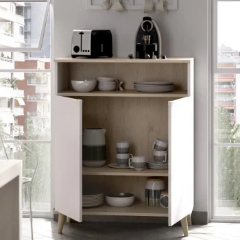 DEKIT Mueble Auxiliar Cocina^Mueble Bajo Cocina 2 Puertas Para Cocina Wok Blanco - Natural 80 X 102 X 40 Cm