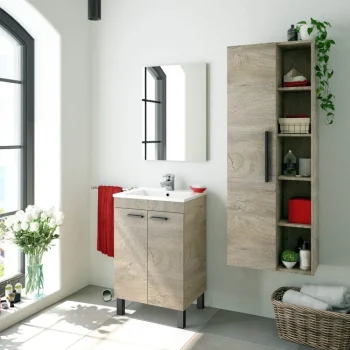 FORES Muebles De Lavabo^Mueble De Aseo 50 Cm Roble Alaska  2 Puertas + Espejo