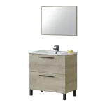 FORES Muebles De Lavabo^Mueble De Baño Económico Roble 80 Cm 2 Cajones Con Espejo