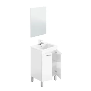 FORES Muebles De Lavabo^Mueble De Baño Pequeño Con Espejo Madrid Koncept 2 Puertas Blanco Brillo
