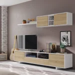 FORES Muebles De Salón^Mueble De Sala Modular Moderno Blanco Brillo - Roble Canadian Belus 200 X 41 Cm