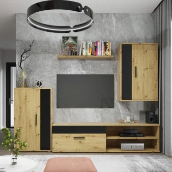 NAKURA Muebles De Salón^Mueble De Sala Oslo Roble Artisan - Negro 200 X 180 X 35 Cm