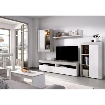 DEKIT Muebles De Salón^Mueble De Salón Con Luces Led Tokio Blanco Cemento