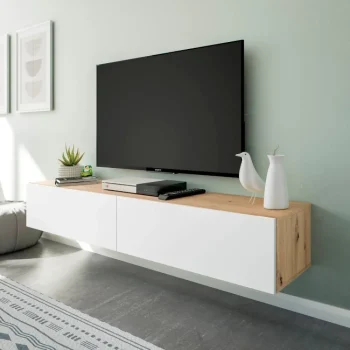 FORES Muebles De Salón^Mueble De Televisión Suspendio Kaway Roble Nodi - Blanco Artik 180 X 28 X 34,5 Cm