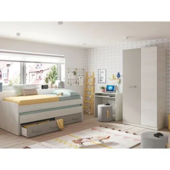 FORES Dormitorios Juveniles Completos^Pack Cama Nido Doble Juvenil Ares, Mesa De Estudio Y Armario Dos Puertas