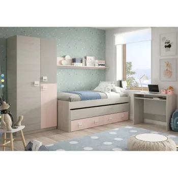 FORES Dormitorios Juveniles Completos^Pack Cama Nido Doble Juvenil NUBE, Mesa Estudio Y Armario Dos Puertas
