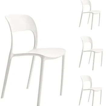 VELASCO Sillas De Cocina|Sillas De Cocina^Pack De 4 Sillas De Cocina Apilables Polipropileno Blanco Mate Roma 45 X 83 X 55 Cm