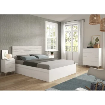 FORES Conjuntos Dormitorios Matrimonio Baratos^Pack Dormitorio Sweet: Cabecero Con Dos Mesitas, Cómoda Y Cama 4 Cajones Blanco Artik - Velho