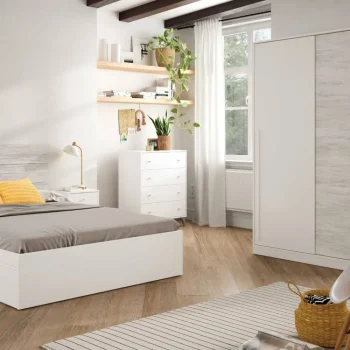 FORES Conjuntos Dormitorios Matrimonio Baratos^Pack Dormitorio Sweet: Cabecero Con 2 Mesitas Y Armario Blanco Velho - Artik