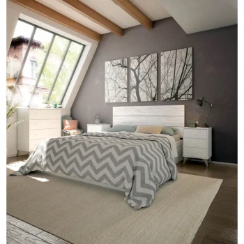 FORES Conjuntos Dormitorios Matrimonio Baratos^Pack Dormitorio Sweet: Cabecero Con Dos Mesitas Y Cómoda Blanco Artik - Velho